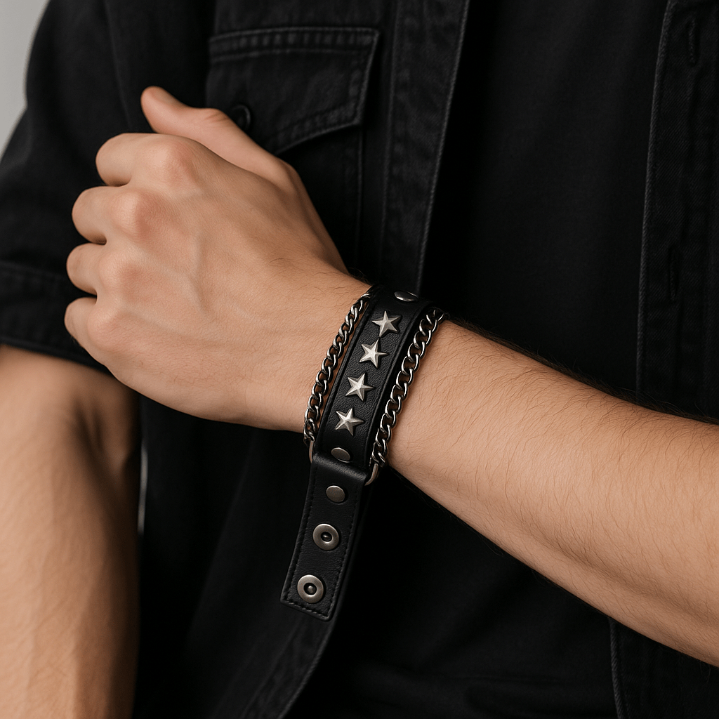 Bracciale Punk con Catene e Stelle – Punk Bracelet with Chains and Stars - GEDICO STORE