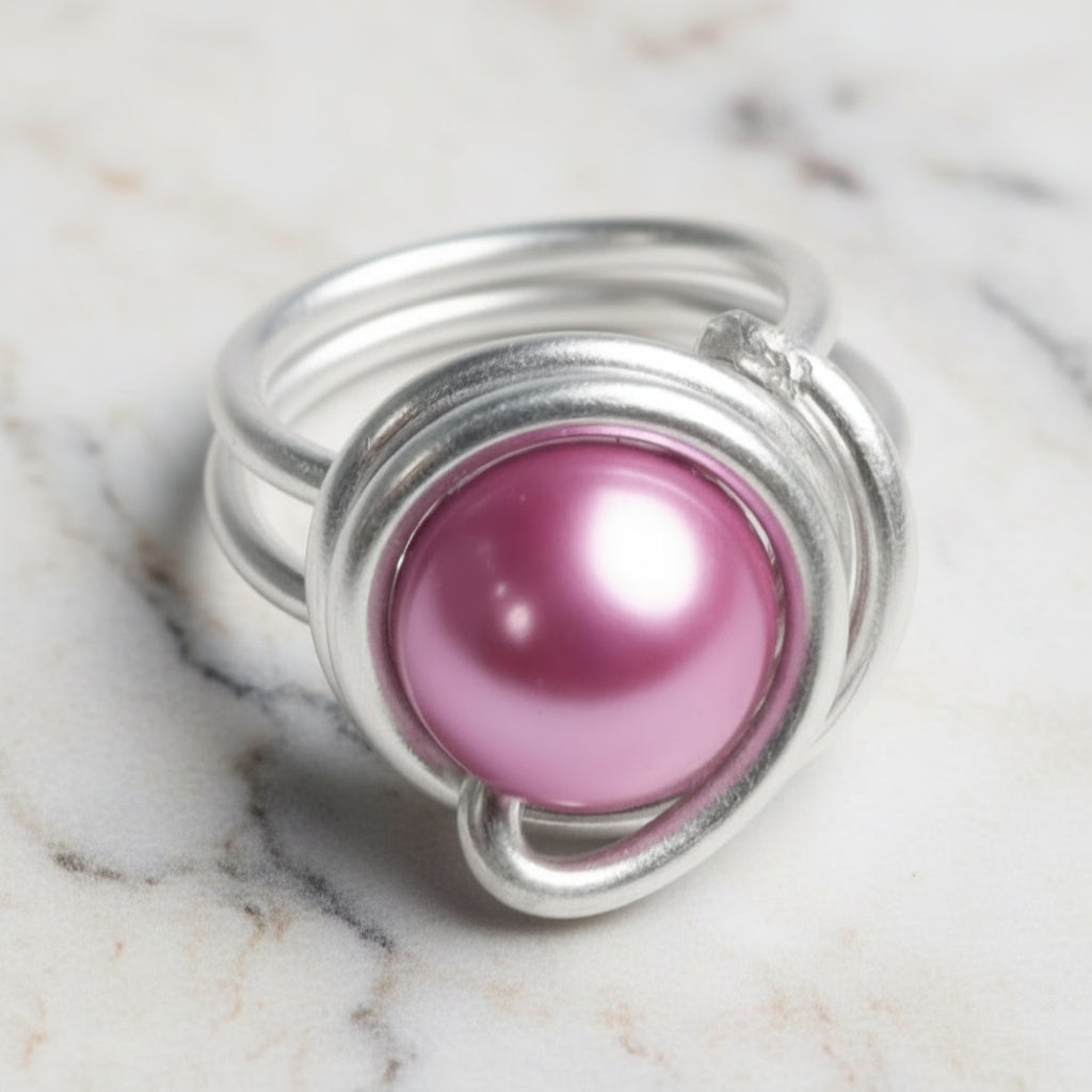 Anello artigianale con perla rosa | Wire, color argento, elegante - GEDICO STORE