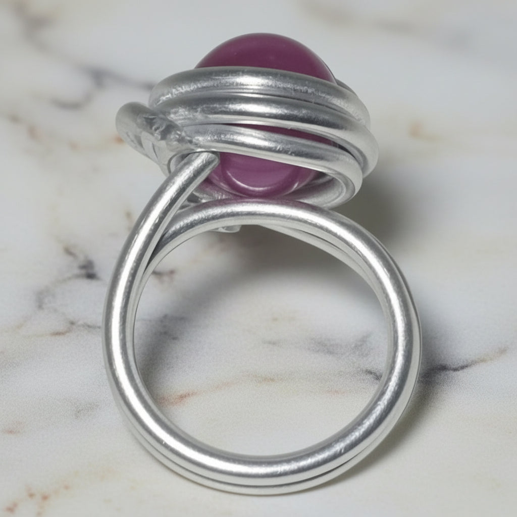 Anello artigianale con perla rosa | Wire, color argento, elegante - GEDICO STORE