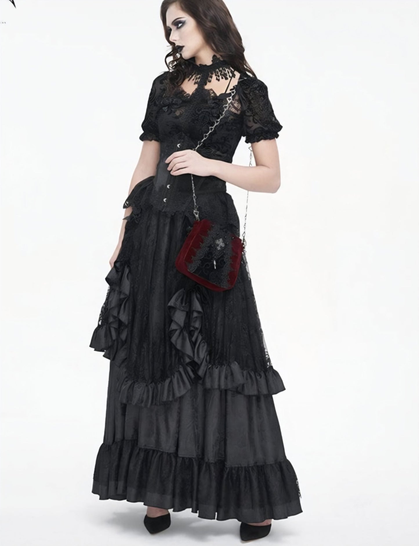 EN: Gothic Velvet Crossbody Bag with Lace & Cross Charm IT: Borsa Gothica in Velluto con Ricami, Pizzo e Croce Decorativa - GEDICO STORE