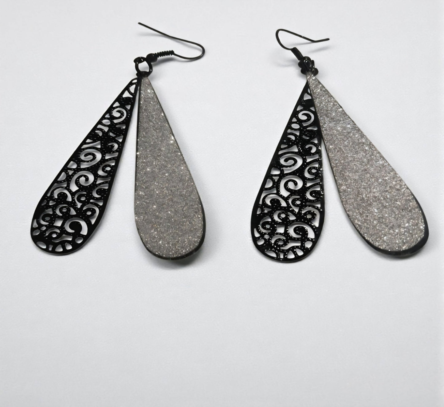Orecchini pendenti donna | Goccia argento glitter nero eleganti - GEDICO STORE