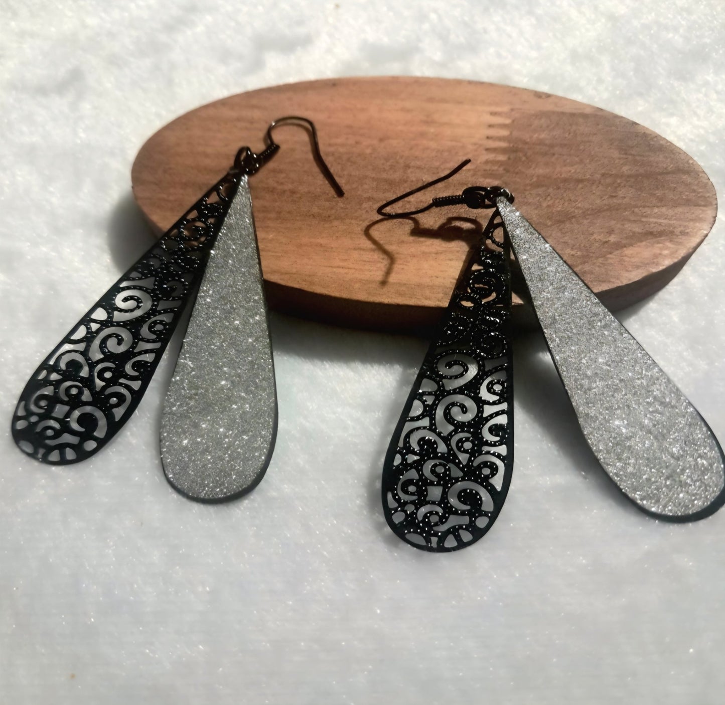 Orecchini pendenti donna | Goccia argento glitter nero eleganti - GEDICO STORE