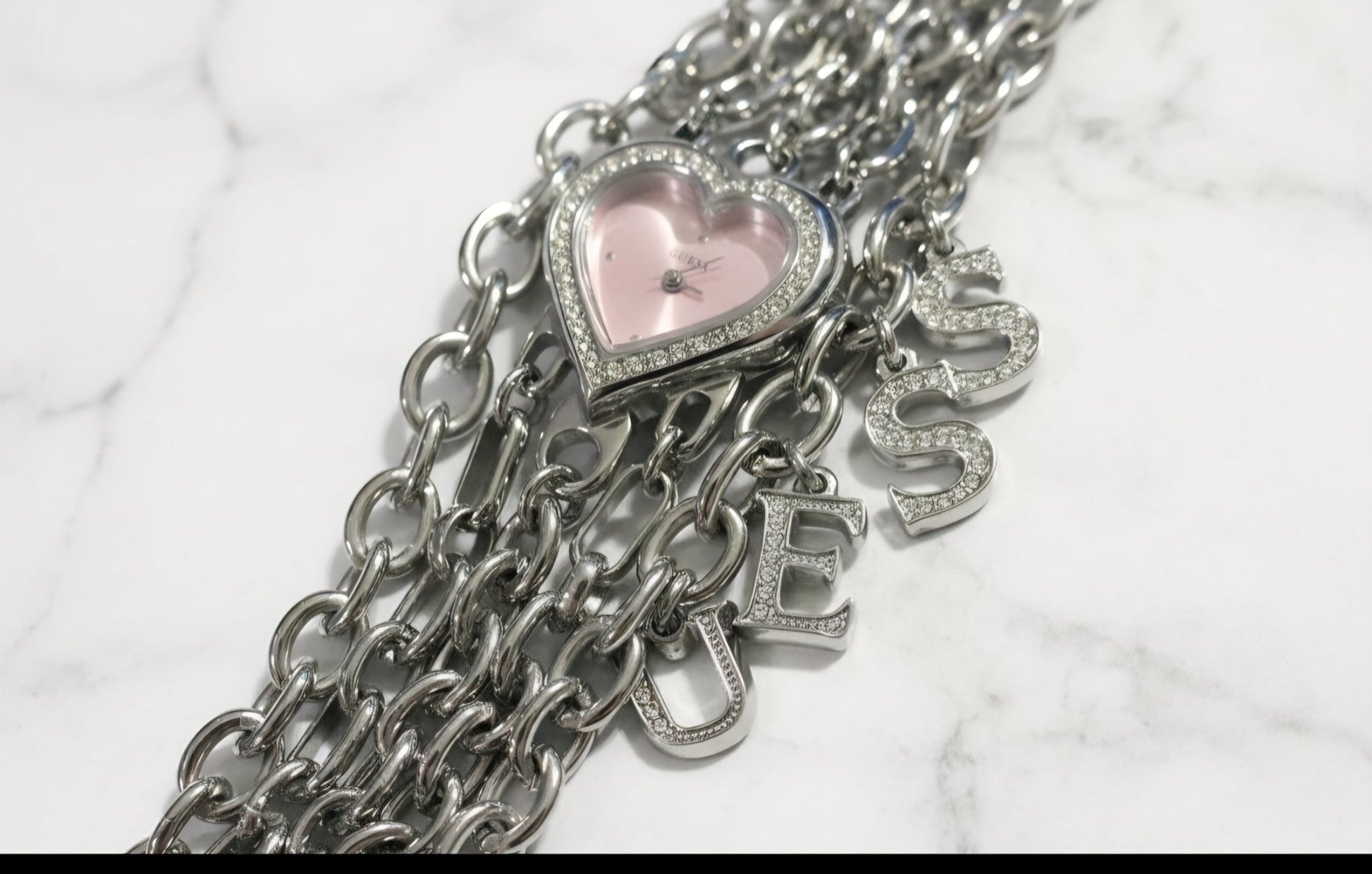 Orologio Guess vintage donna | Catena con ciondolo cuore cristallo Y2K - GEDICO STORE