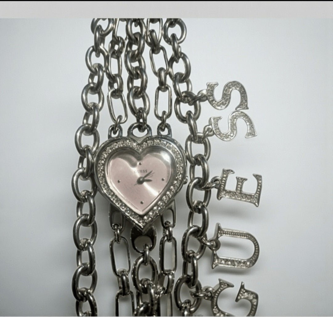 Orologio Guess vintage donna | Catena con ciondolo cuore cristallo Y2K - GEDICO STORE