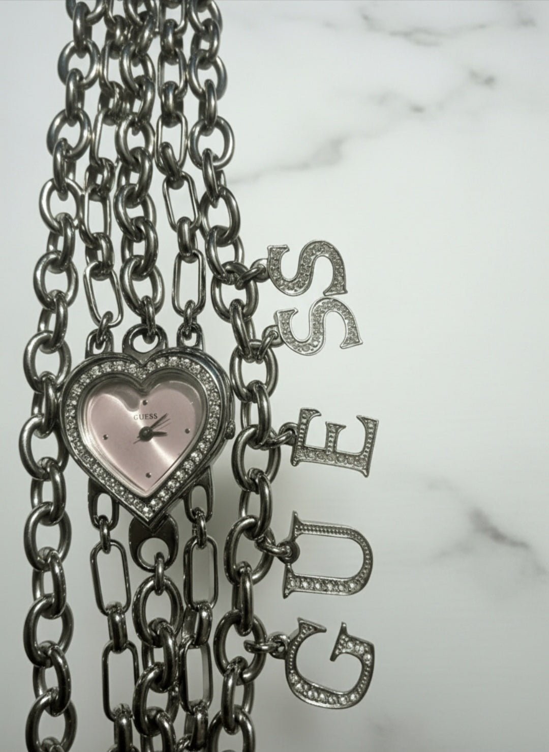 Orologio Guess vintage donna | Catena con ciondolo cuore cristallo Y2K - GEDICO STORE