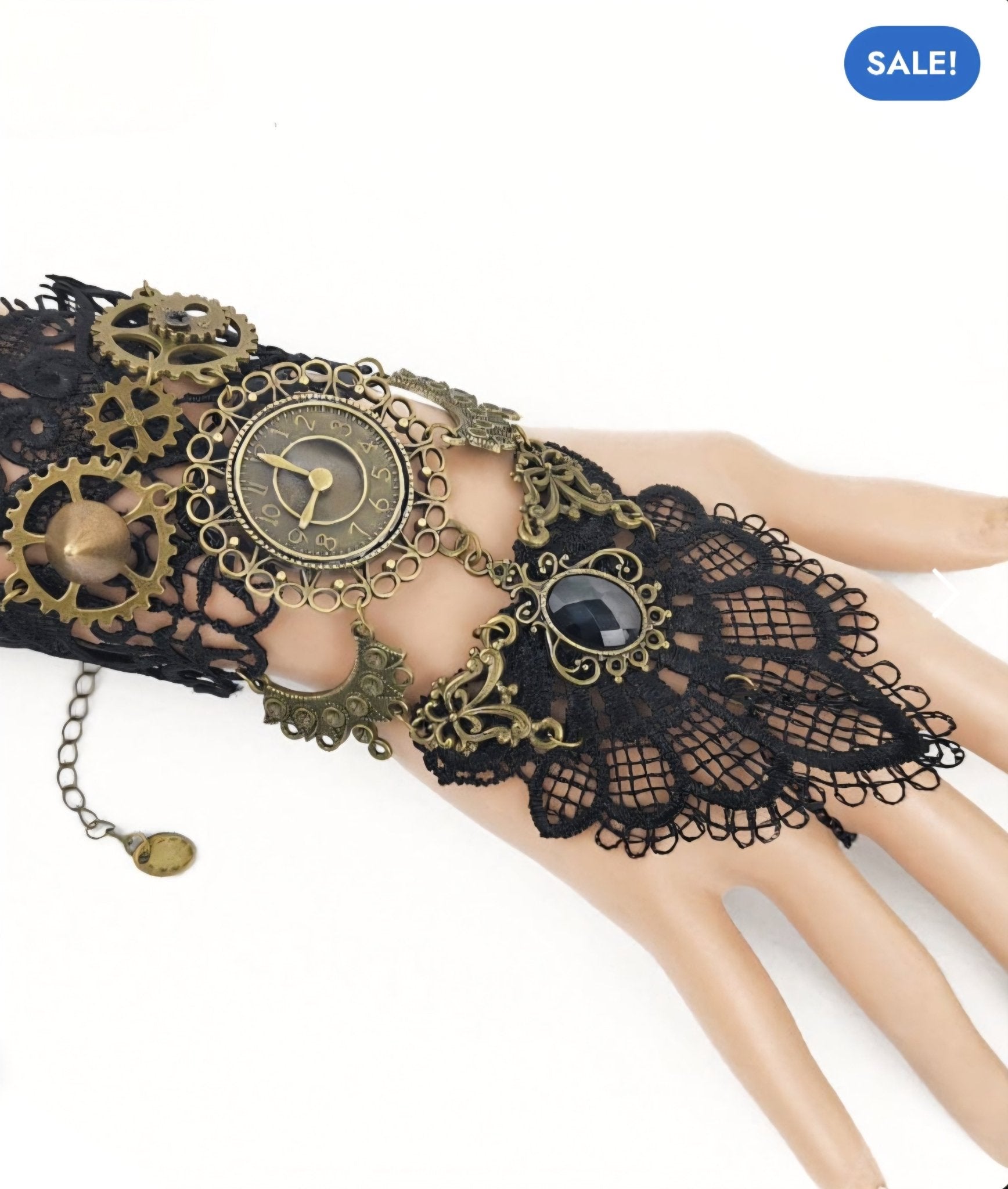 Steampunk Lace Clock Hand Bracelet – Gothic Gear Glove - GEDICO STORE